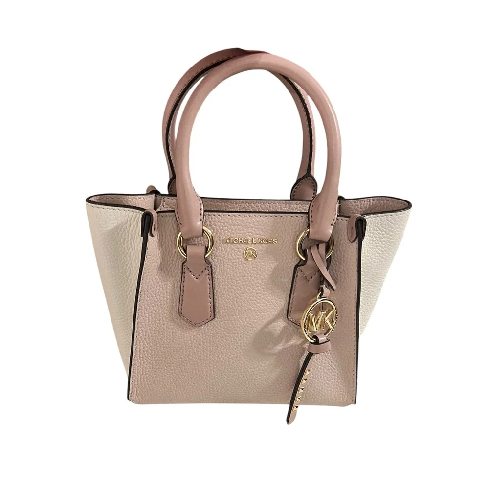 Michael Kors Kris Small Satchel Pink Cream Pebbled Leather Gold Hardware Handbag